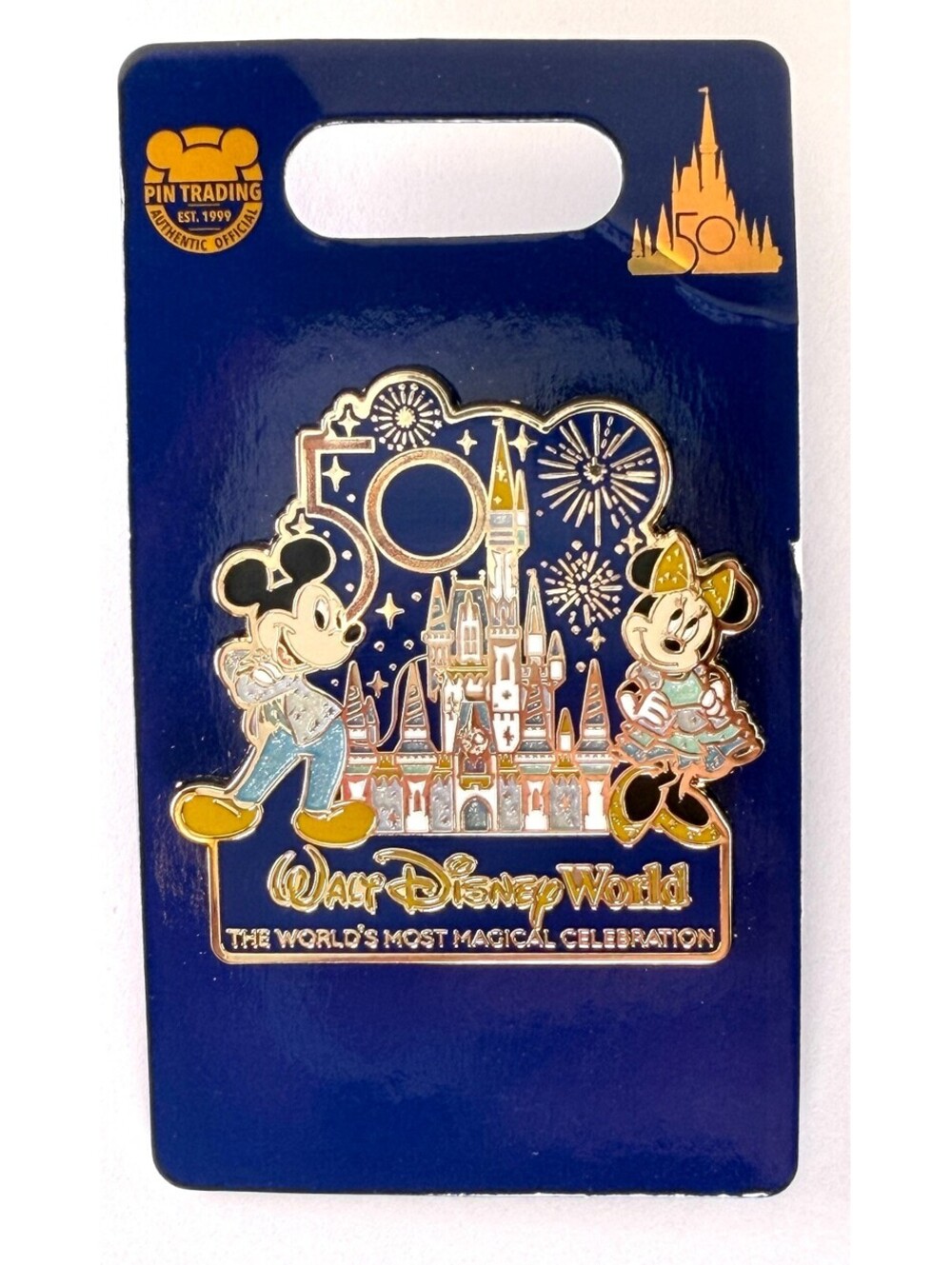 Disney Parks | WDW 50th Anniversary Mickey Minnie Castle Pin | NWT Card